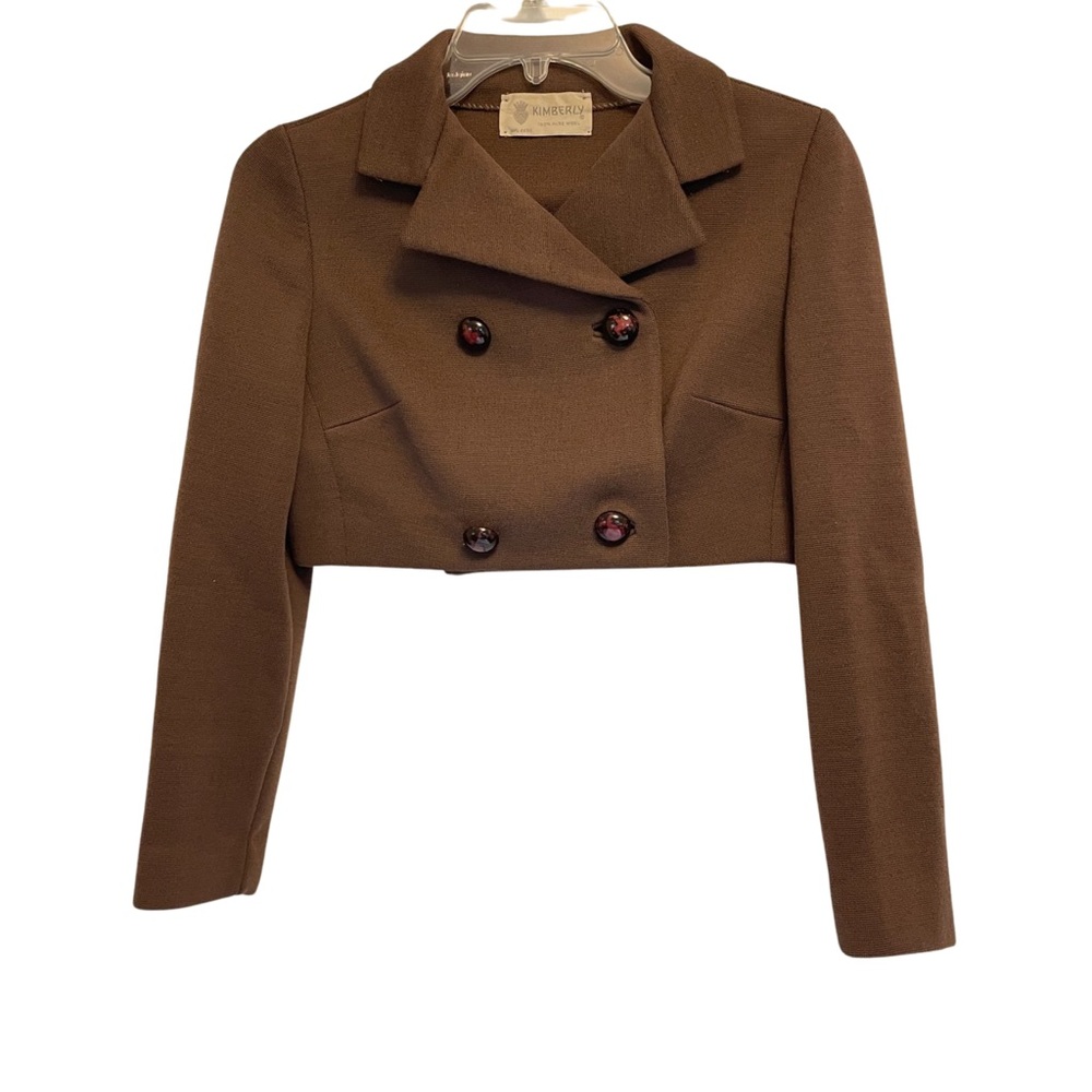Brown Double-Breasted Cropped Blazer